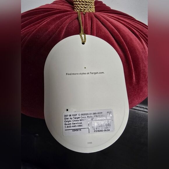 NWT THRESHOLD Halloween Thanksgiving large 16' Shaped Velvet Burgundy Pumpkin - Picture 7 of 10